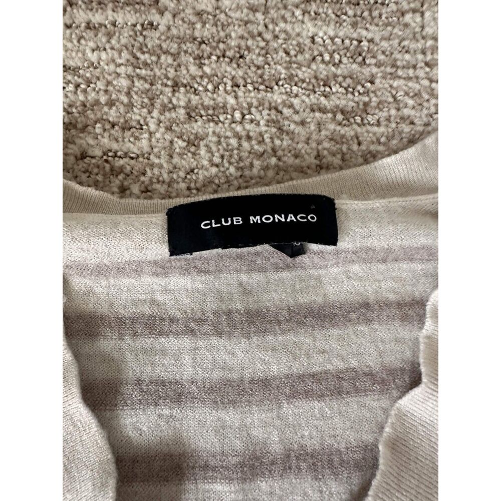 Club Monaco 100% Wool Striped V Neck Sweater Womens XXS Beige Taupe Lightweight - Picture 3 of 7
